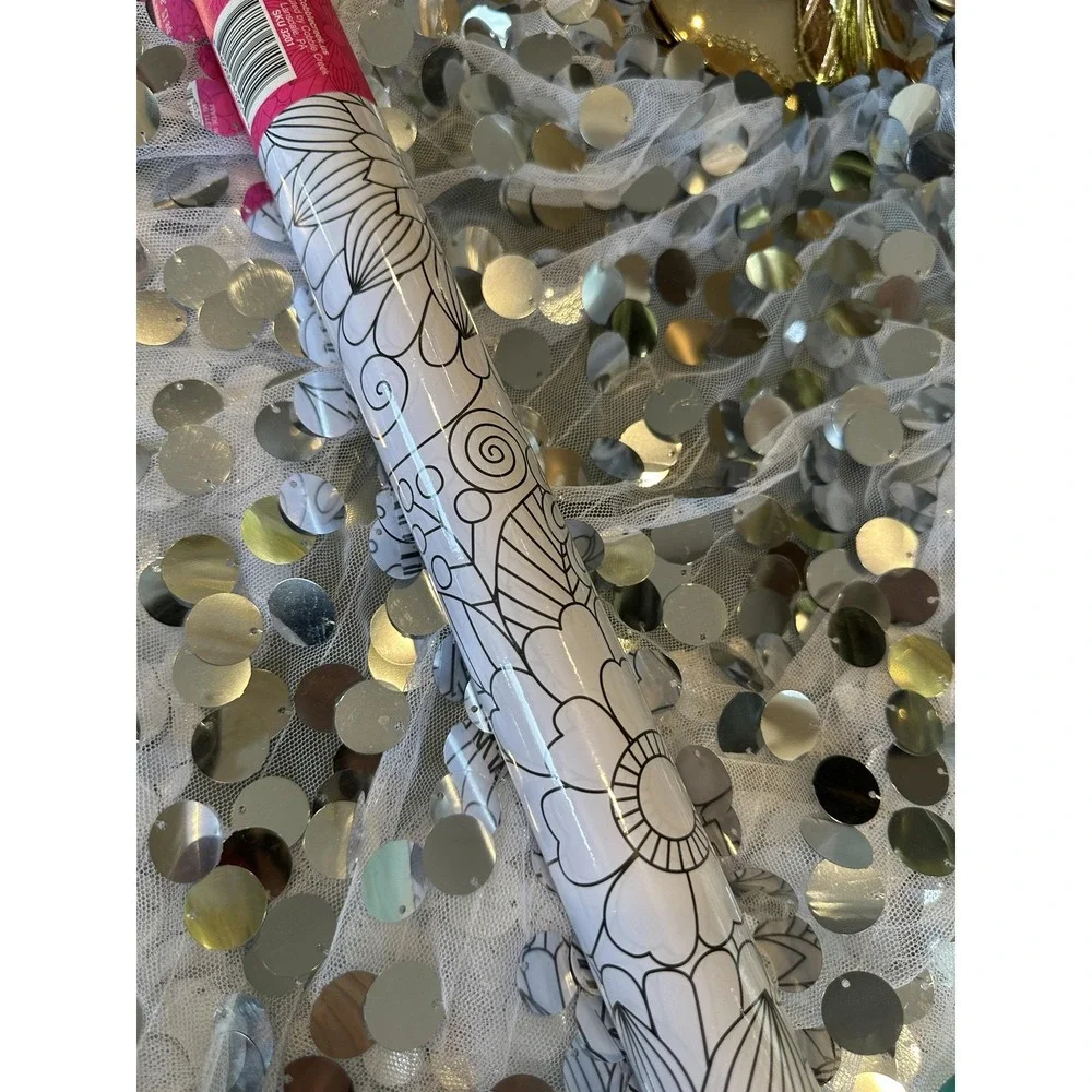 Cobble Creek‎ Coloring Wrap Paper Roll 5 Sheets White Floral Art 27 Sq Ft Gift